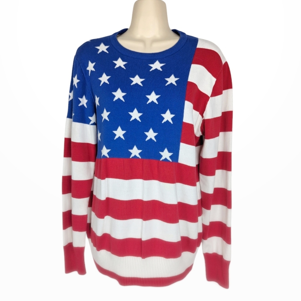 RIPPLE JUNCTION American Flag Knit Sweater Sz M